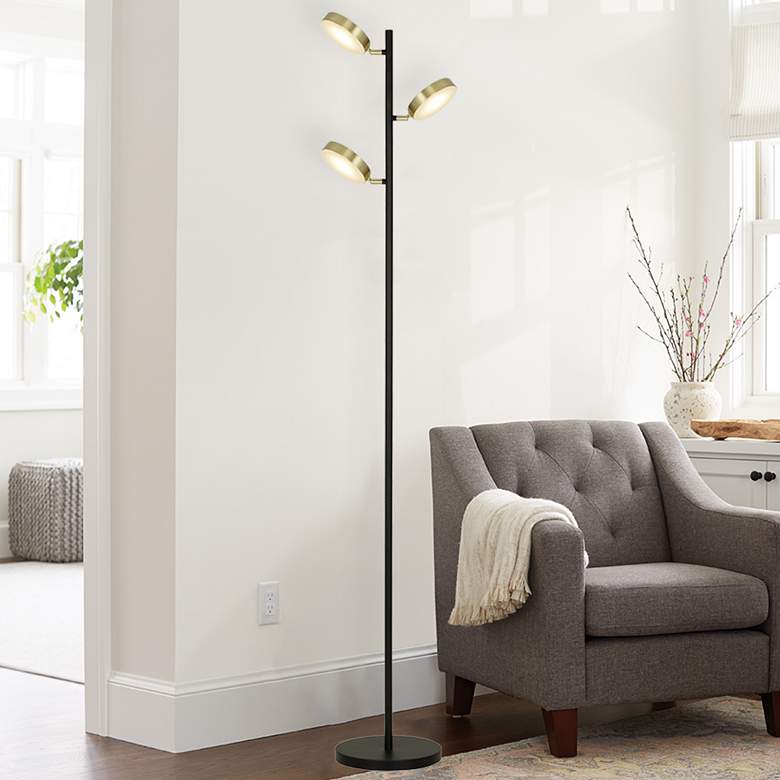 Image 1 Matte Black Adjustable LED Track Tree Floor Lamp