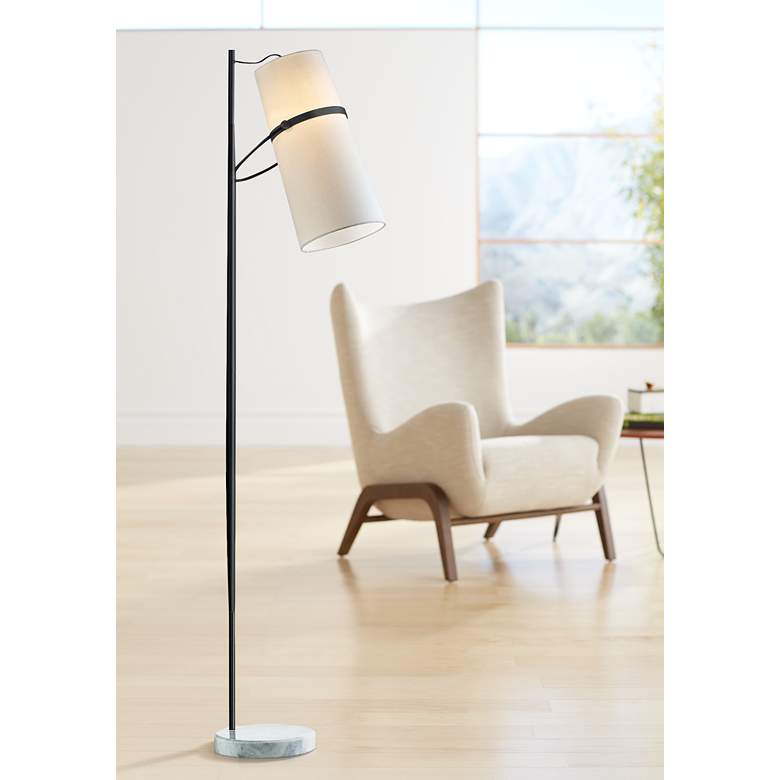 Image 1 Matte Black Banded Shade Modern Floor Lamp