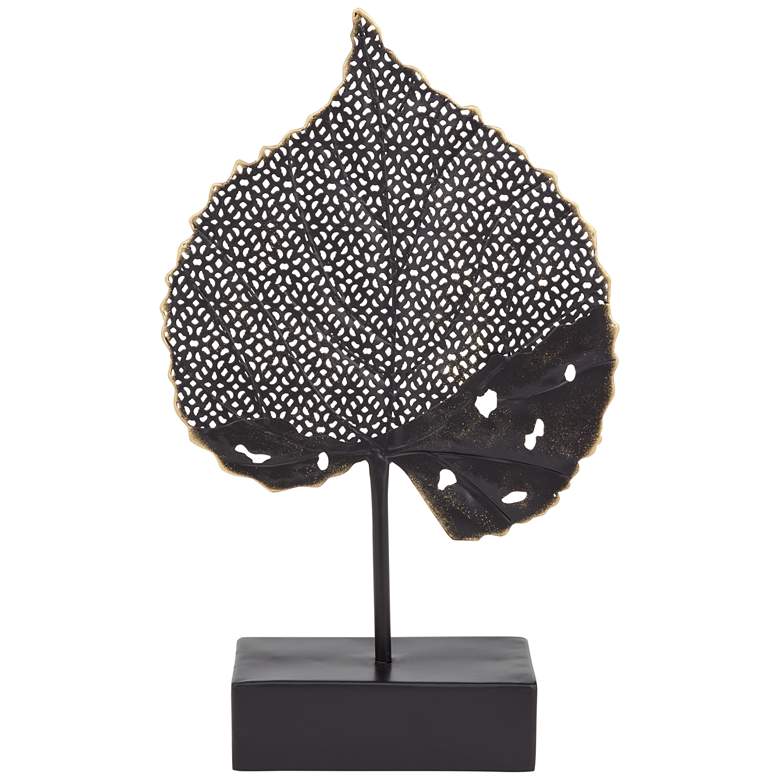 Image 1 Matte Black Leaf 15" High Metal Sculpture