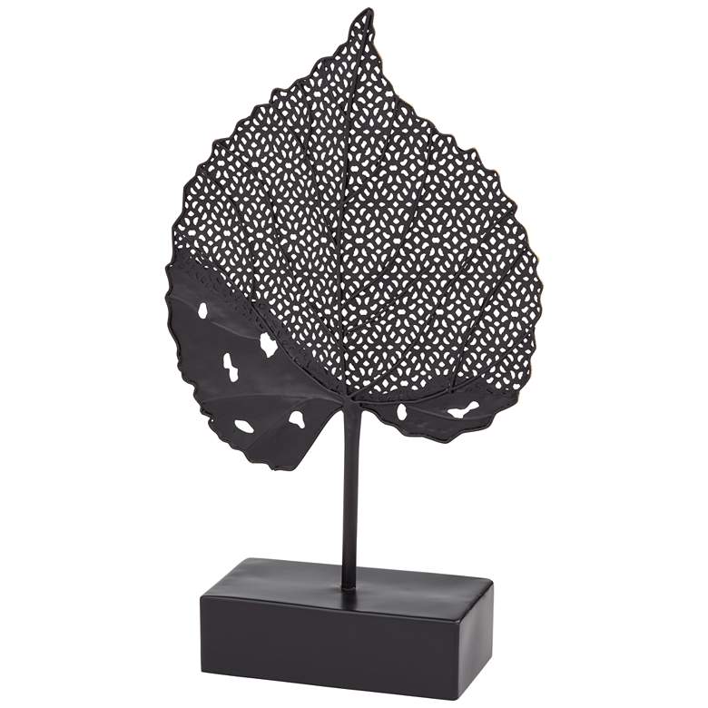 Image 7 Matte Black Leaf 15" High Metal Sculpture more views