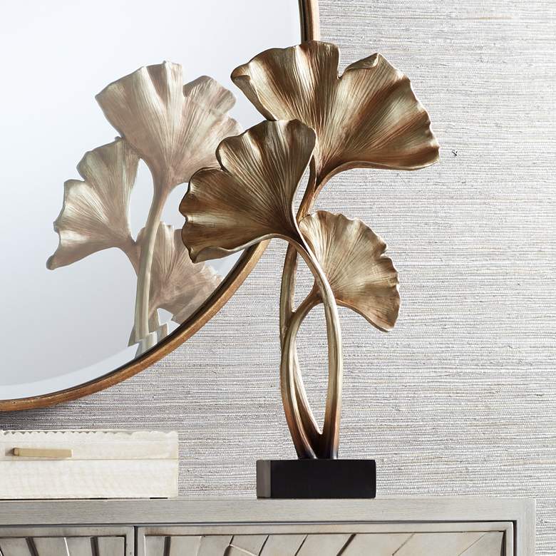 Image 1 Matte Copper 21" High Ginkgo Leaves Sculpture