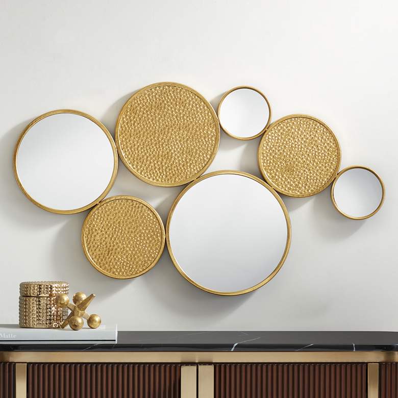 Image 1 Matte Gold 35 3/4 inch x 20 inch Round Mirrored Wall Art