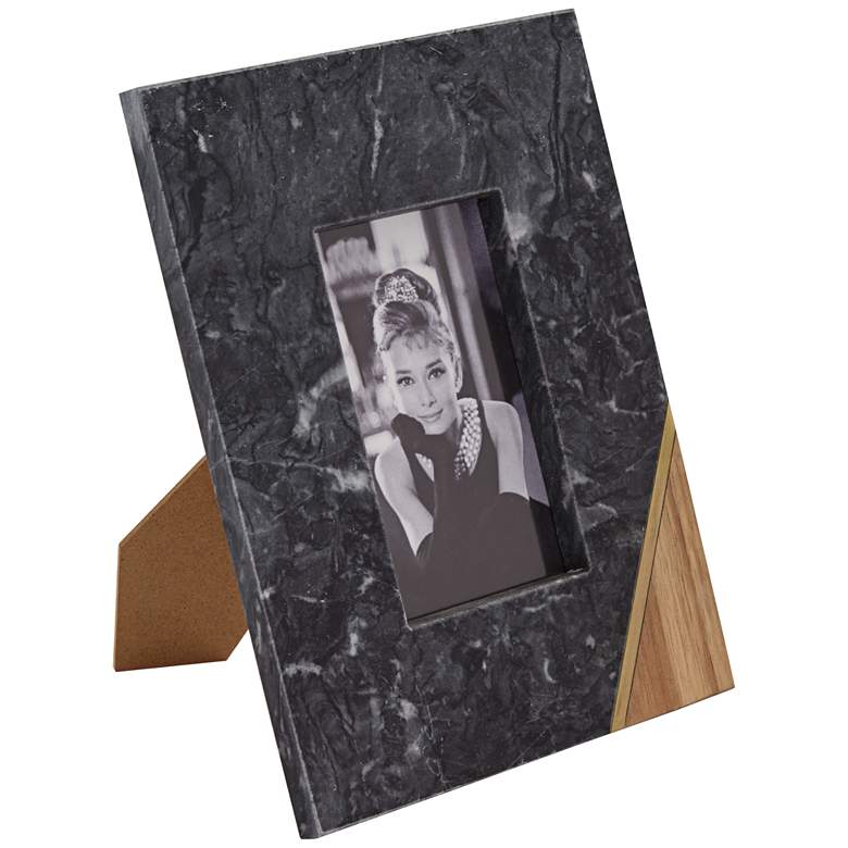 Image 1 Matte Gray Marble and Wood 7" x 9 1/4" Photo Frame