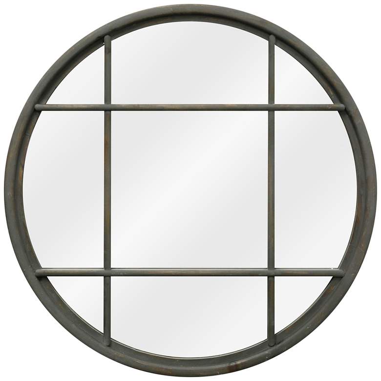 Image 1 Matte Gray Window Pane 31 1/2" Round Wall Mirror