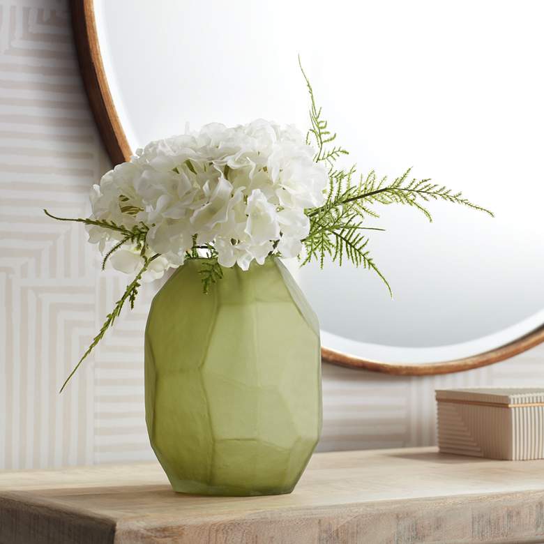 Matte Green 8 1/4 inch High Angled Glass Decorative Vase