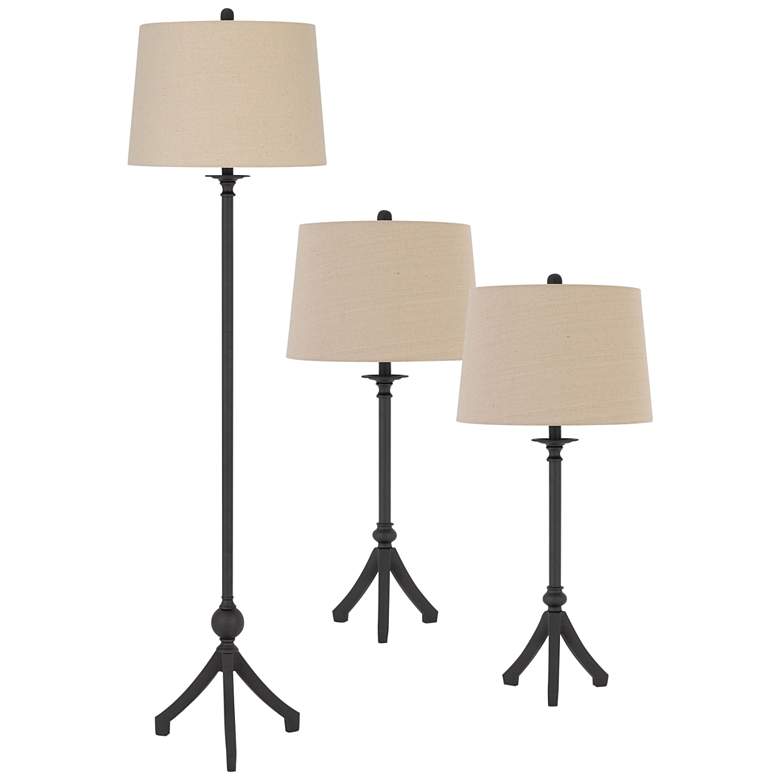 Image 1 Matte Iron 3-Piece Tripod Floor Lamp and Table Lamp Set