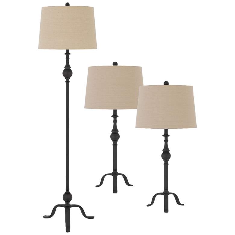 Image 1 Matte Iron Candlestick 3-Piece Floor Lamp and Table Lamp Set