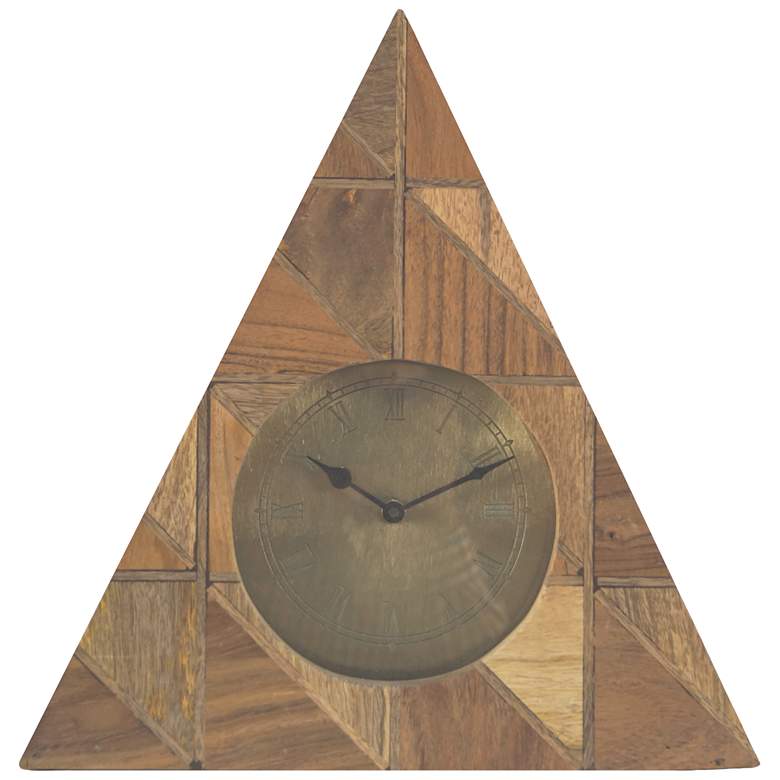 Image 1 Matte Mango Wood 14 inch Wide Triangle Table Mantel Clock