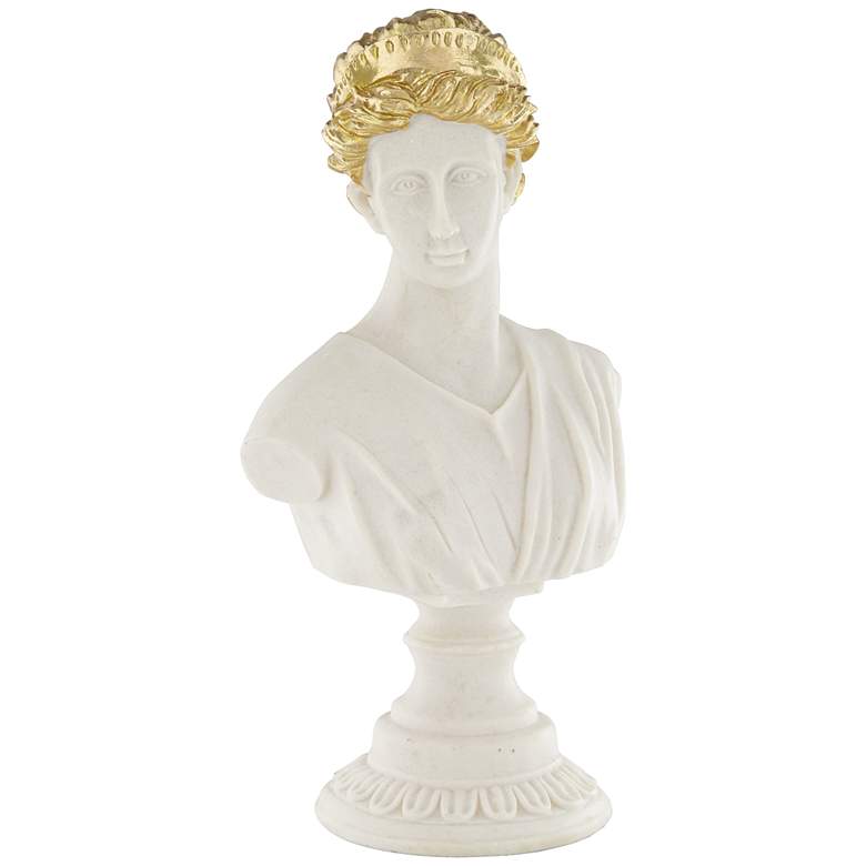 Image 1 Matte White 16 1/2" High Woman Bust Sculpture with Gold Hair