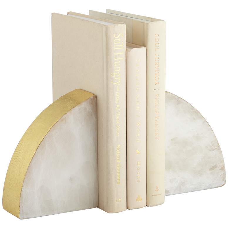 Matte White and Gold Luxe Stone Bookends Set of 2