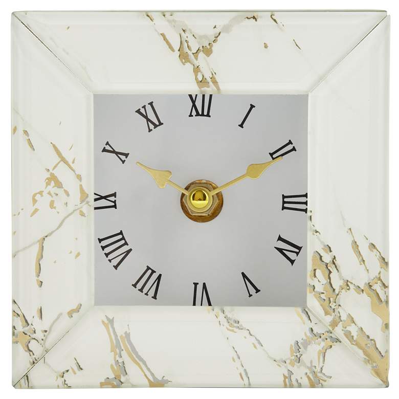 Image 3 Matte White Marble and Glass 4 3/4" Square Table Clock more views