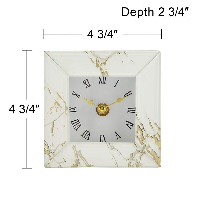 Image 7 Matte White Marble and Glass 4 3/4 inch Square Table Clock more views