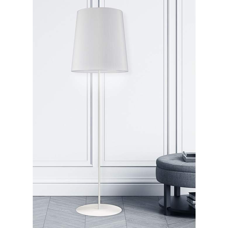Image 1 Matte White Metal Floor Lamp with White Drum Shade