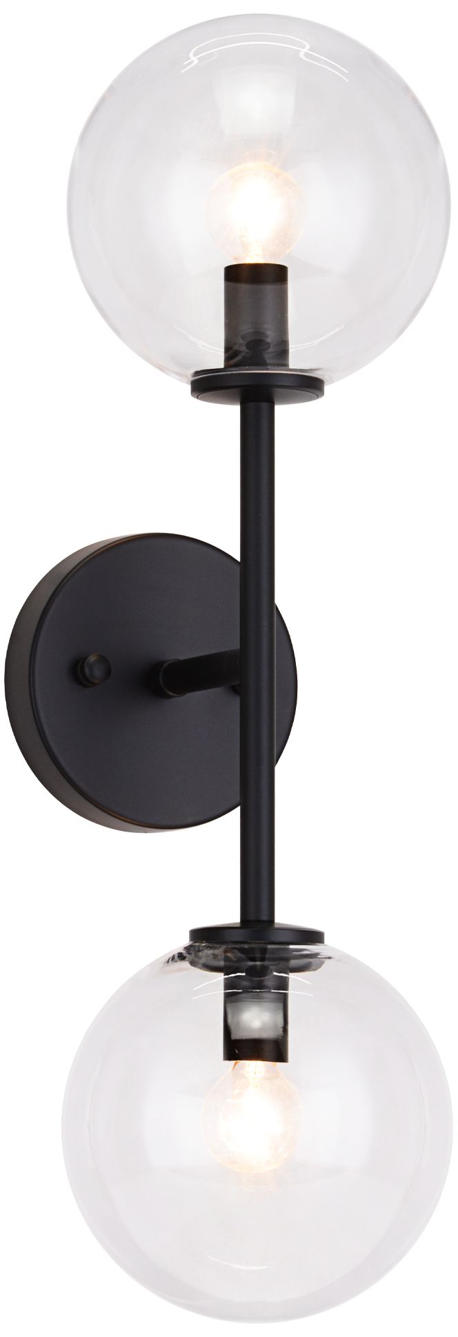 Matteo 2 LT  NOVOS BLACK WALL SCONCE WITH ROUND CLEAR GLASS