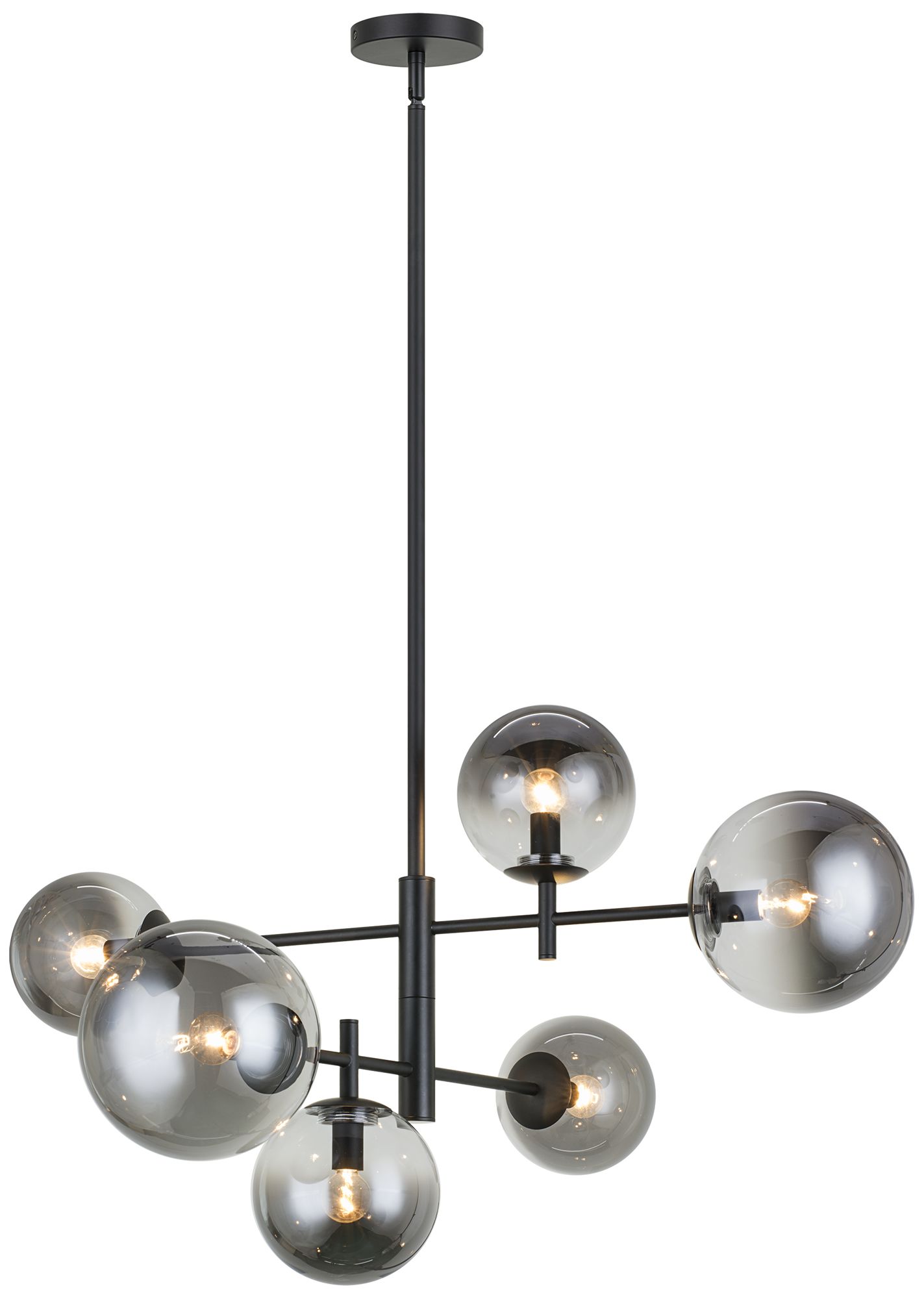 Matteo 6 LT 3 TIER AVERLEY BK PENDANT-1/2 CLEAR & 1/2 SMOKE GLASS