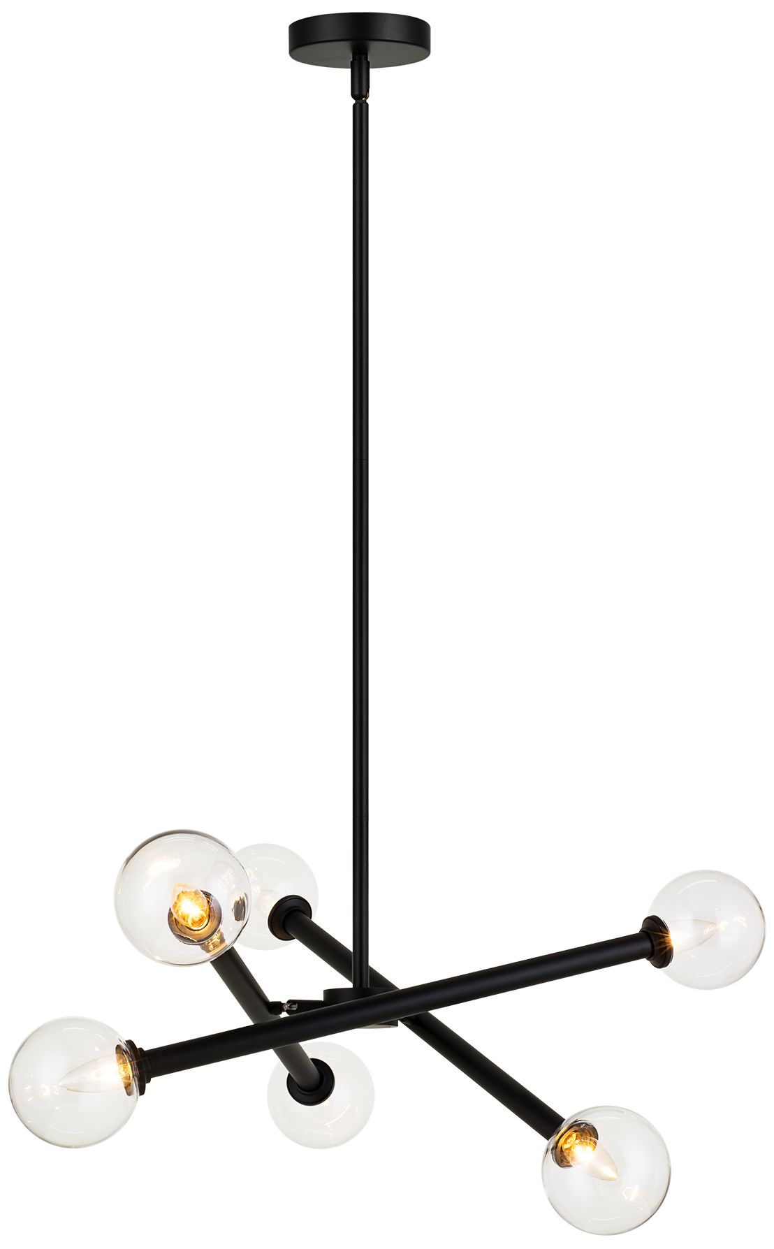 Matteo 6 LT L MATCHSTIX BLACK  PENDANT -ROUND CLEAR GLASS