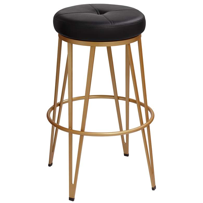 Image 2 Matthews 30" Onyx Black and Brass Modern Luxe Swivel Bar Stool