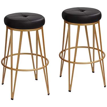 Matthews 30" Onyx Black Faux Leather Swivel Bar Stools Set of 2