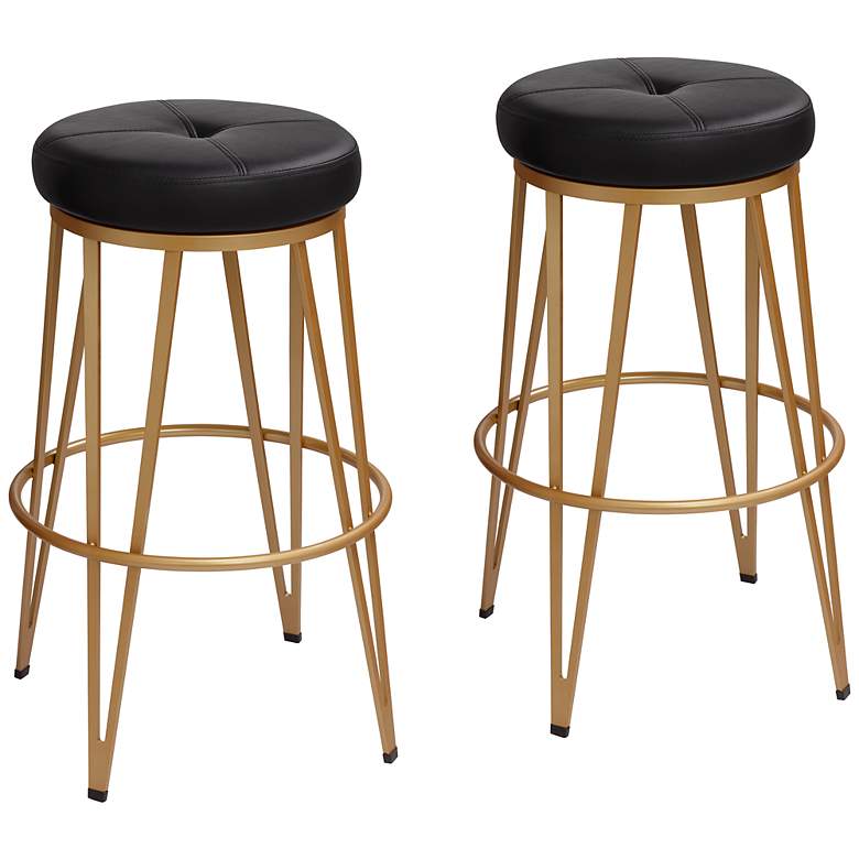 Image 1 Matthews 30" Onyx Black Faux Leather Swivel Bar Stools Set of 2