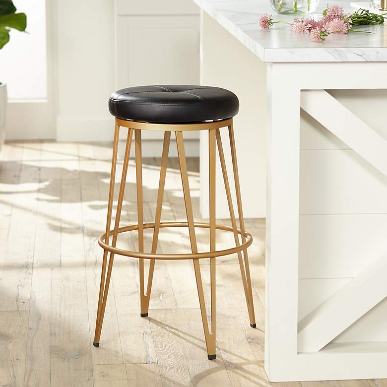 Image 6 Matthews 30" Onyx Black Faux Leather Swivel Bar Stools Set of 2 more views