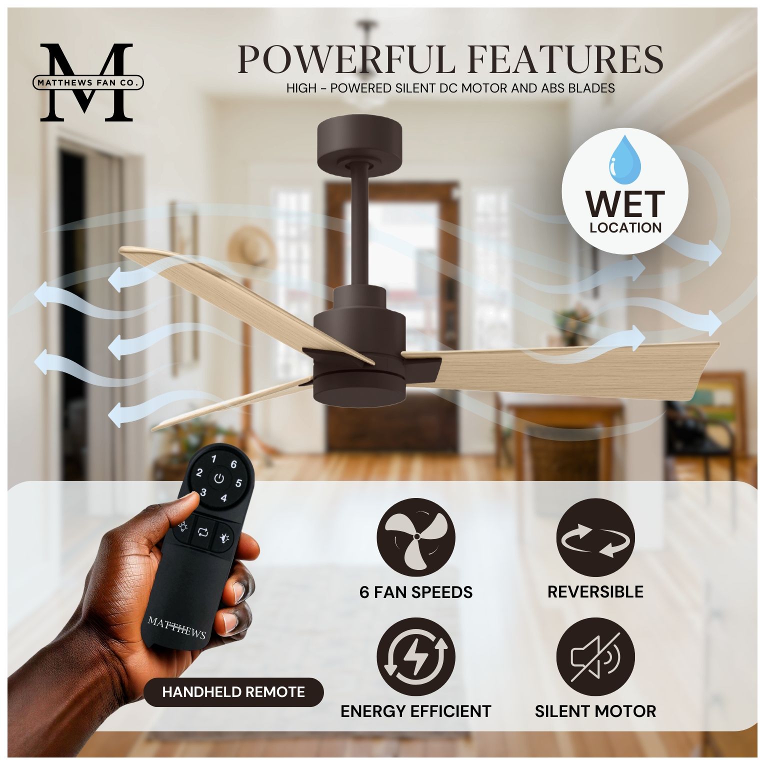 Matthews Alessandra 42" Bronze Ceiling Fan, Natural Blades