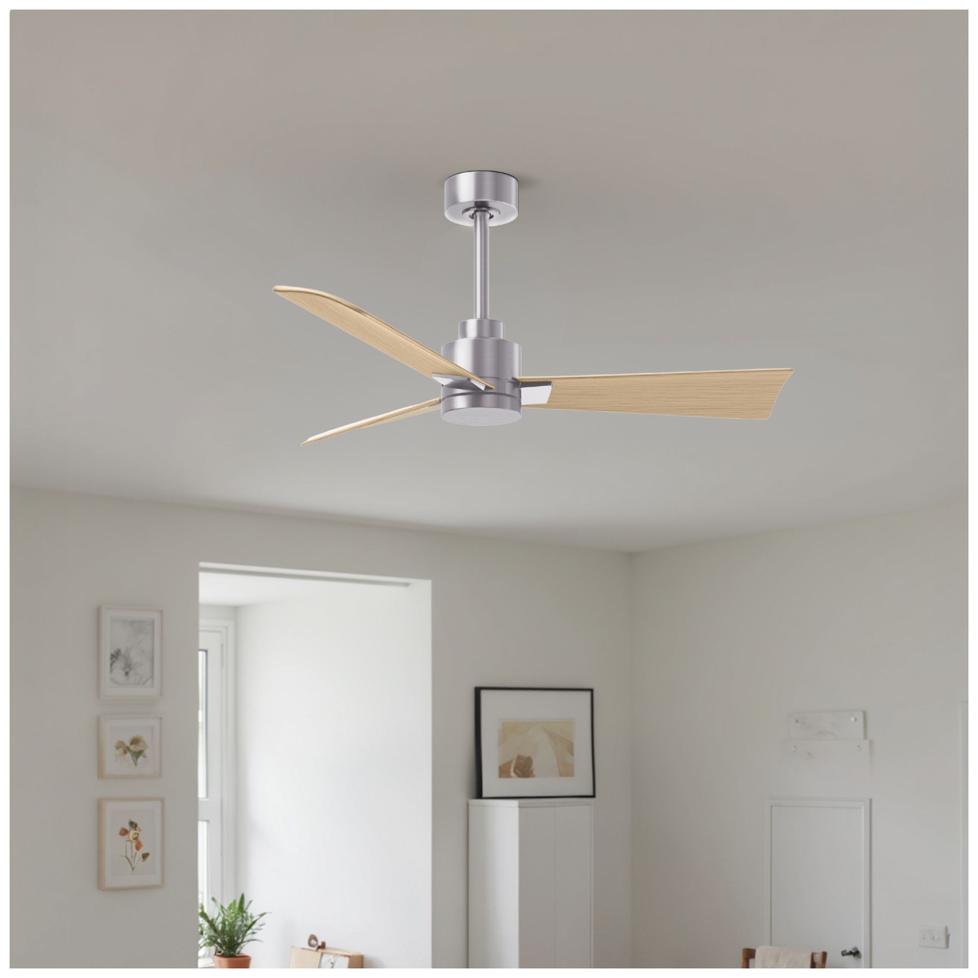 Image 3 Matthews Alessandra 42" Brushed Nickel Ceiling Fan, Light Maple Tone Blades more views