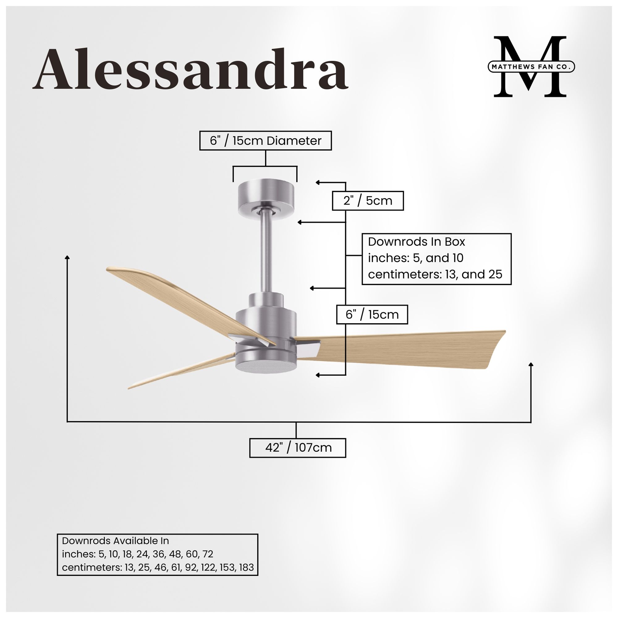Image 5 Matthews Alessandra 42" Brushed Nickel Ceiling Fan, Light Maple Tone Blades more views
