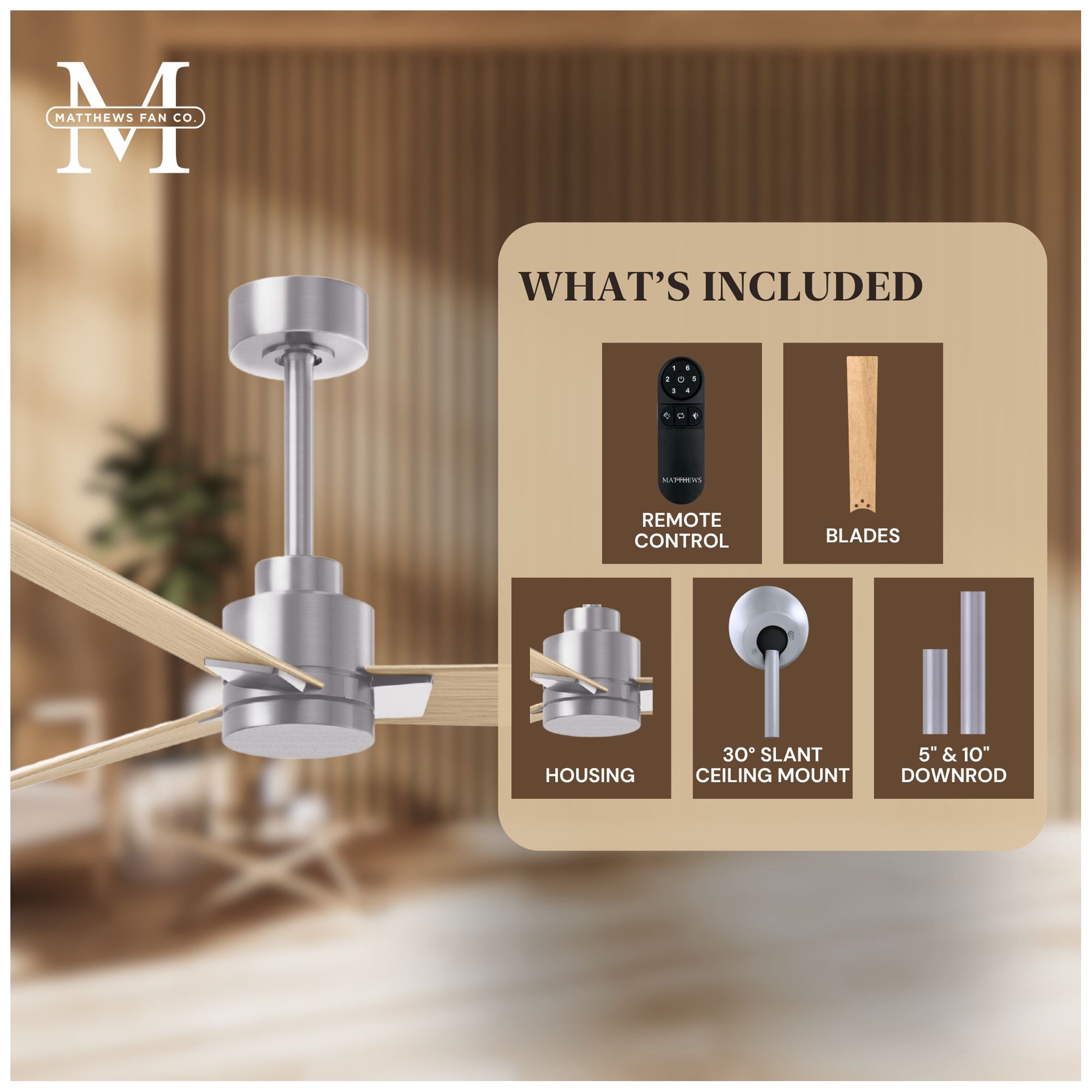 Image 6 Matthews Alessandra 42" Brushed Nickel Ceiling Fan, Light Maple Tone Blades more views
