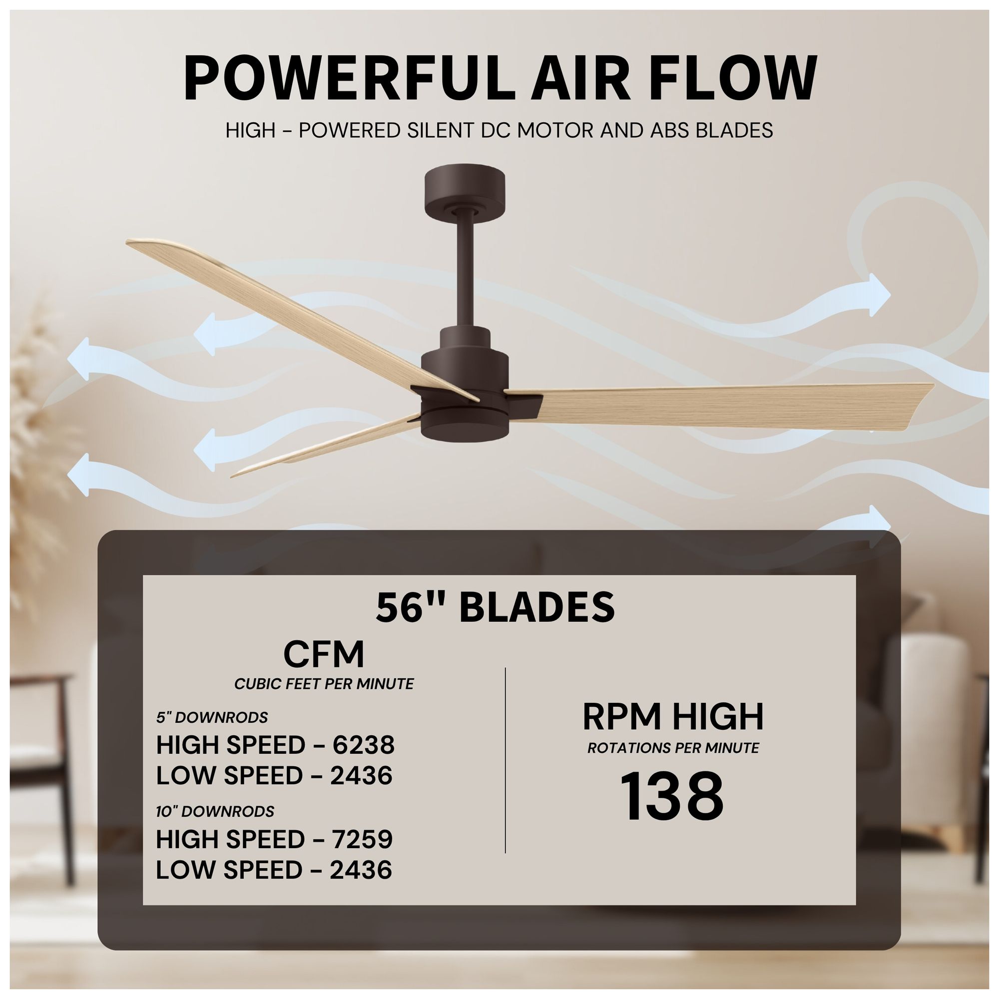 Matthews Alessandra 56" Bronze Ceiling Fan, Natural Blades