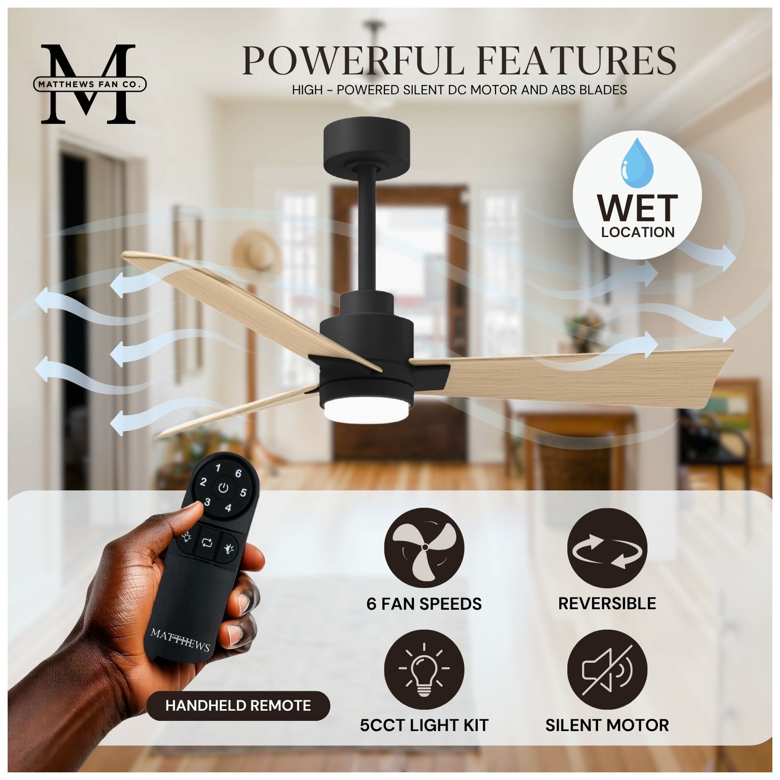 Matthews Alessandra - LK 42" Black Ceiling Fan, Maple Blades