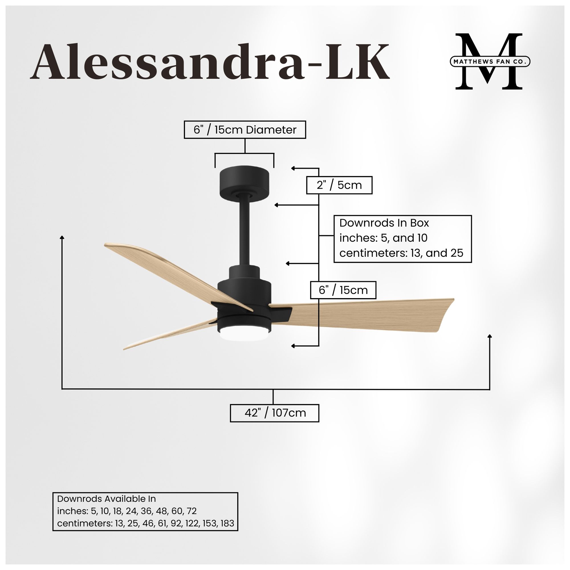 Image 5 Matthews Alessandra - LK 42" Black Ceiling Fan, Maple Blades more views
