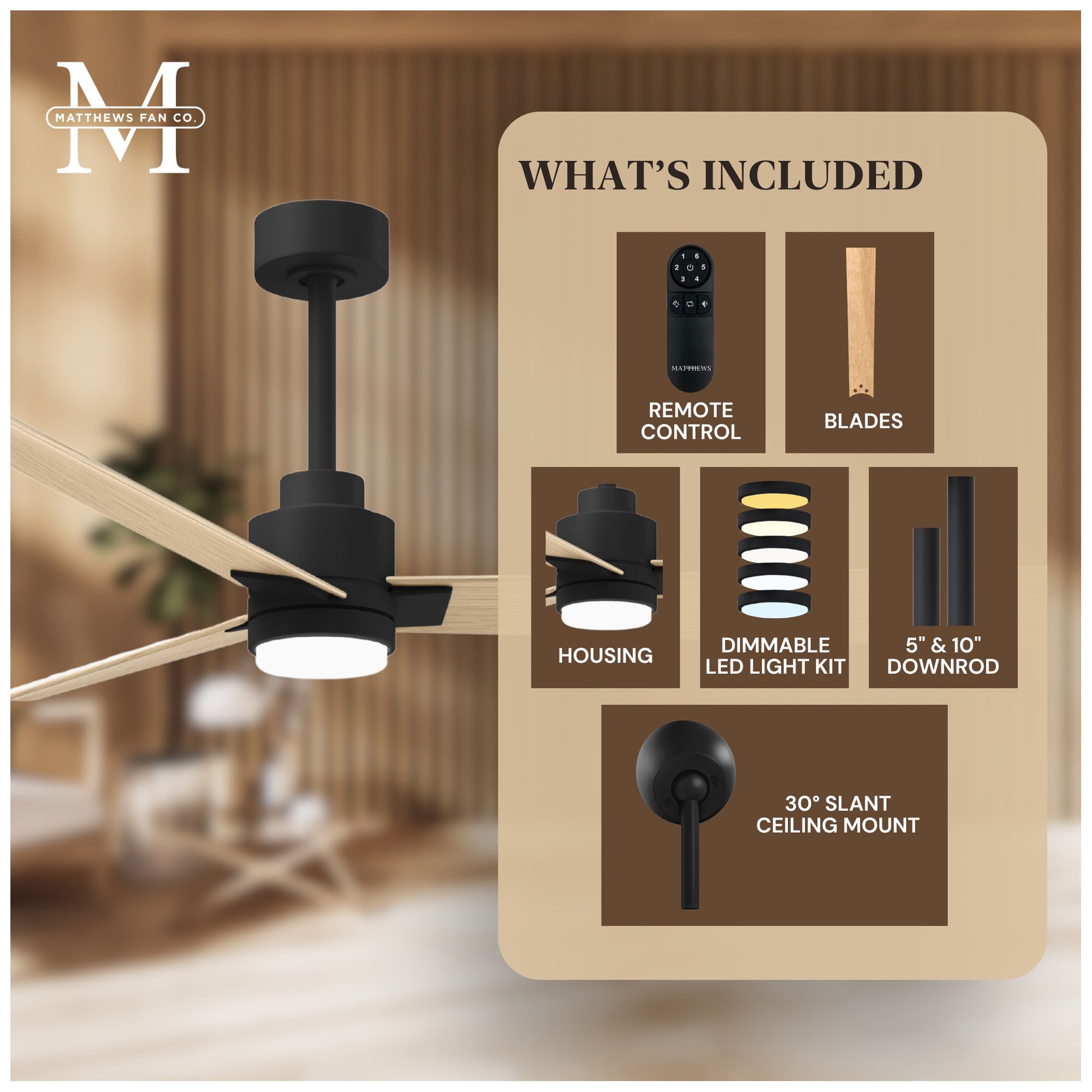 Image 6 Matthews Alessandra - LK 42" Black Ceiling Fan, Maple Blades more views