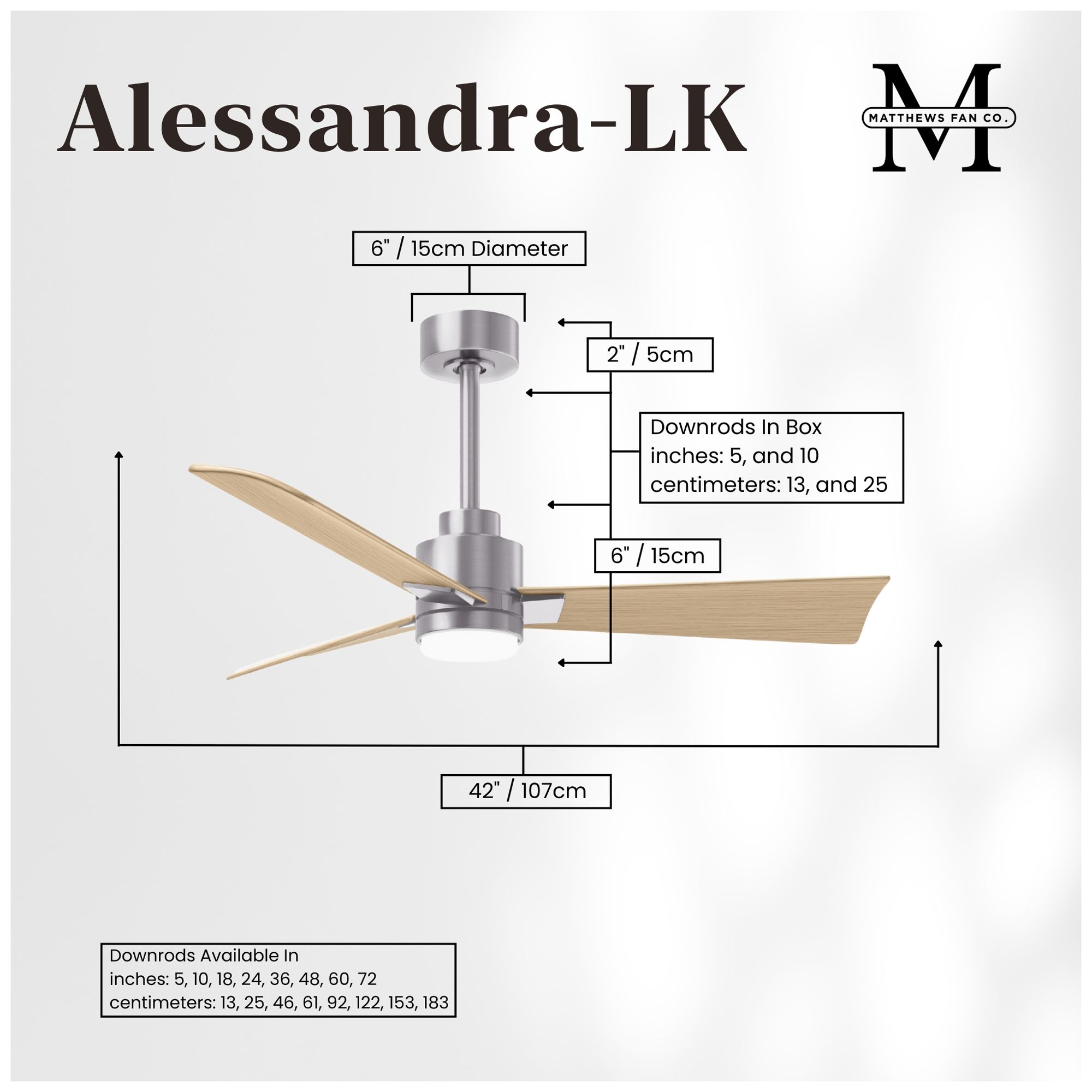 Image 5 Matthews Alessandra - LK 42" Nickel Ceiling Fan, Maple Blades more views