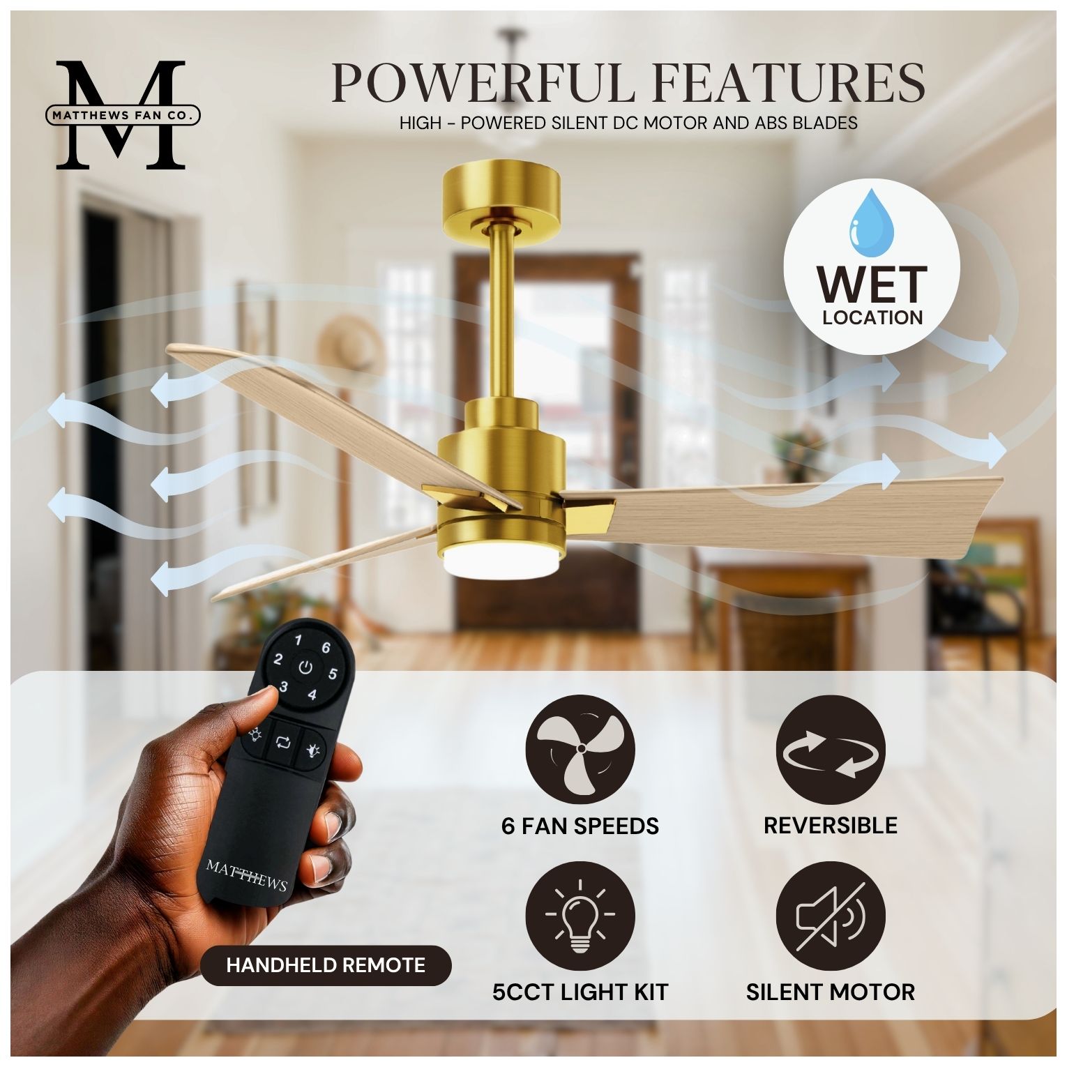 Matthews Alessandra - LK 72" Brass Ceiling Fan, Maple Blades