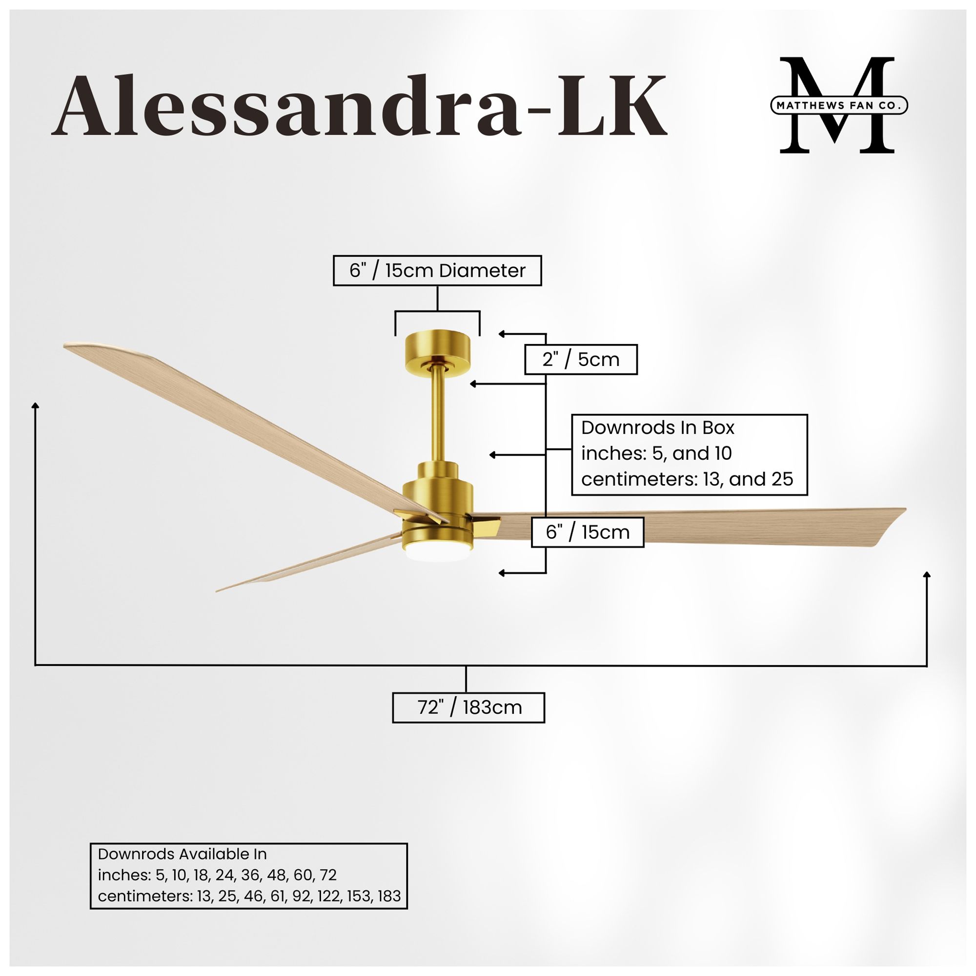 Image 5 Matthews Alessandra - LK 72" Brass Ceiling Fan, Maple Blades more views