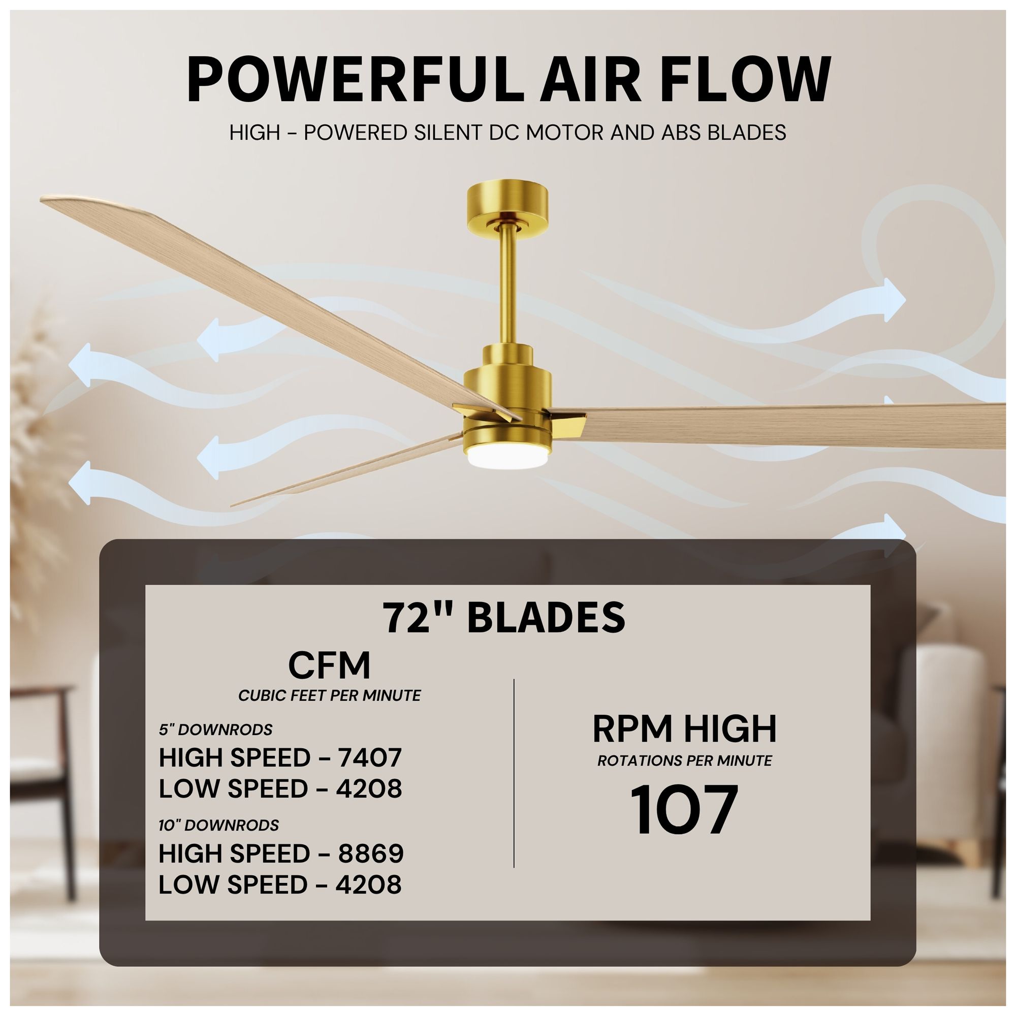 Matthews Alessandra - LK 72" Brass Ceiling Fan, Maple Blades