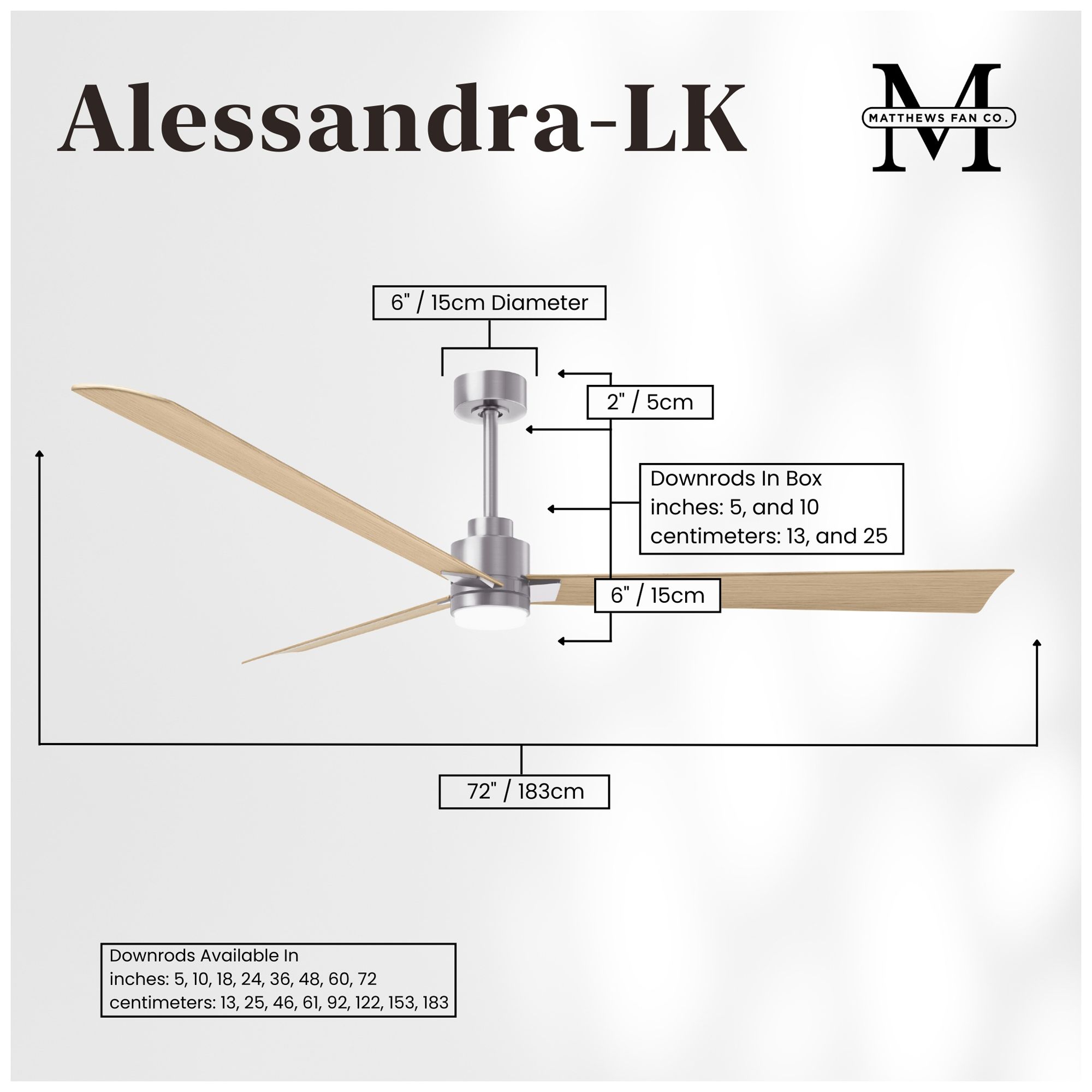 Image 5 Matthews Alessandra - LK 72" Nickel Ceiling Fan, Maple Blades more views