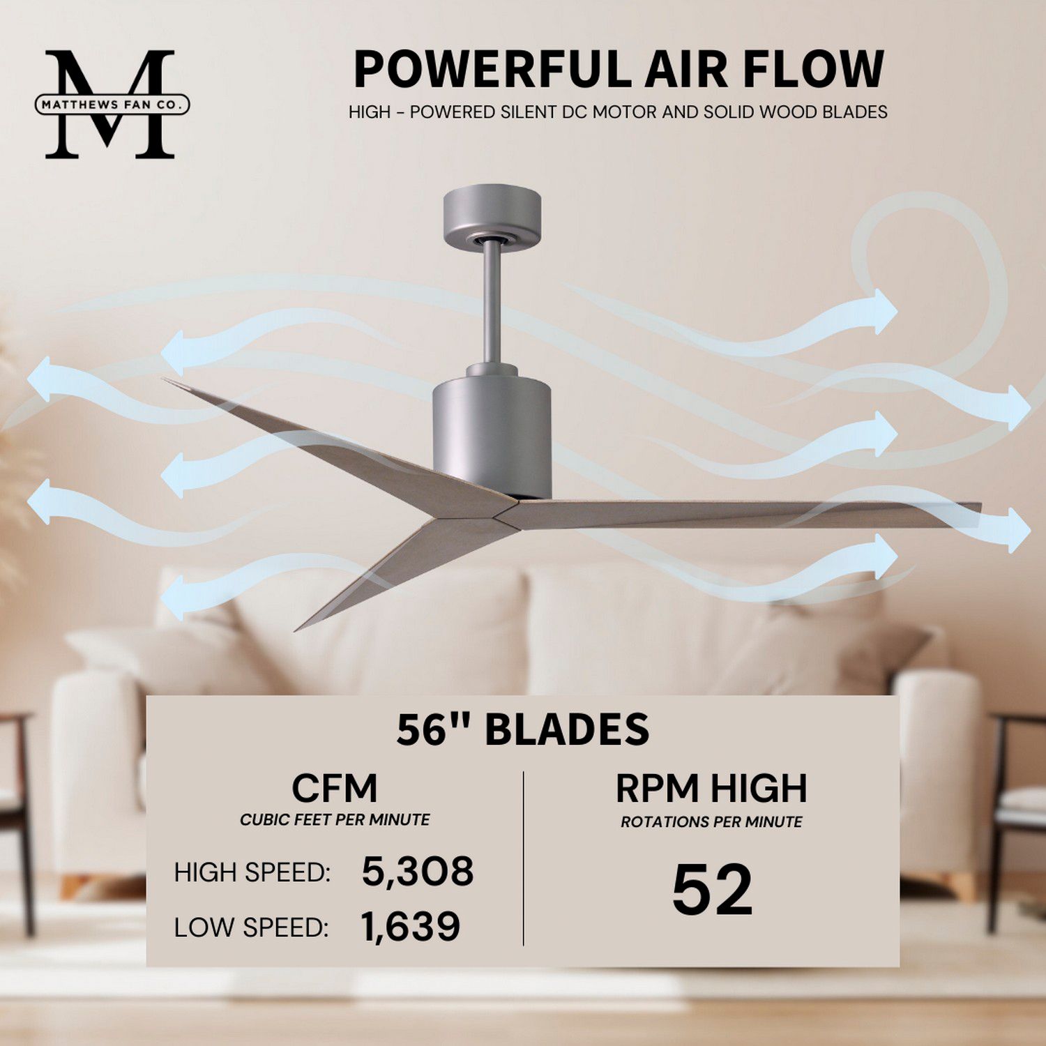 Matthews Eliza 56" Brushed Nickel Ceiling Fan With Gray Ash Blades