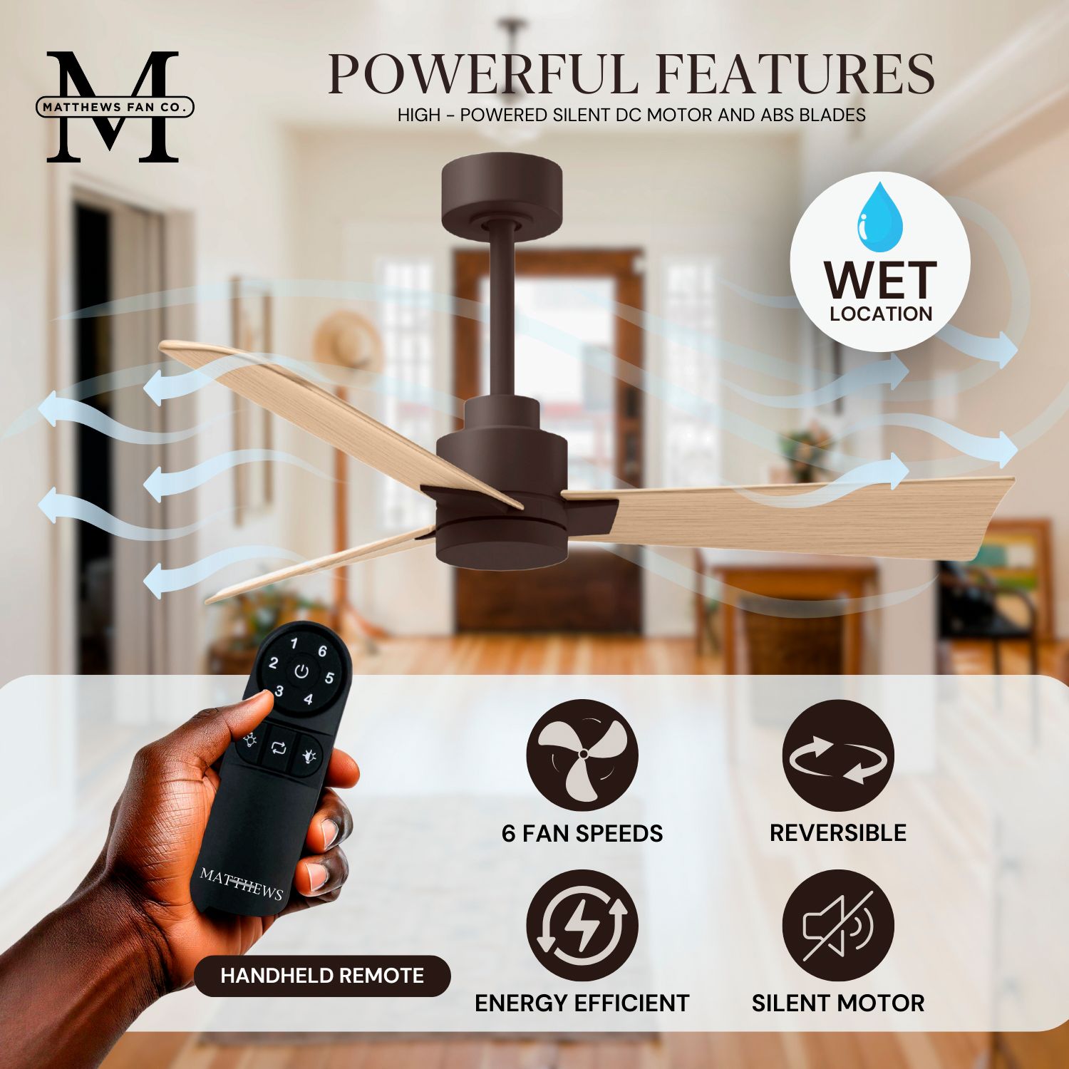 Matthews Fan Alessandra Bronze 72" Ceiling Fan, Light Maple Tone Blades