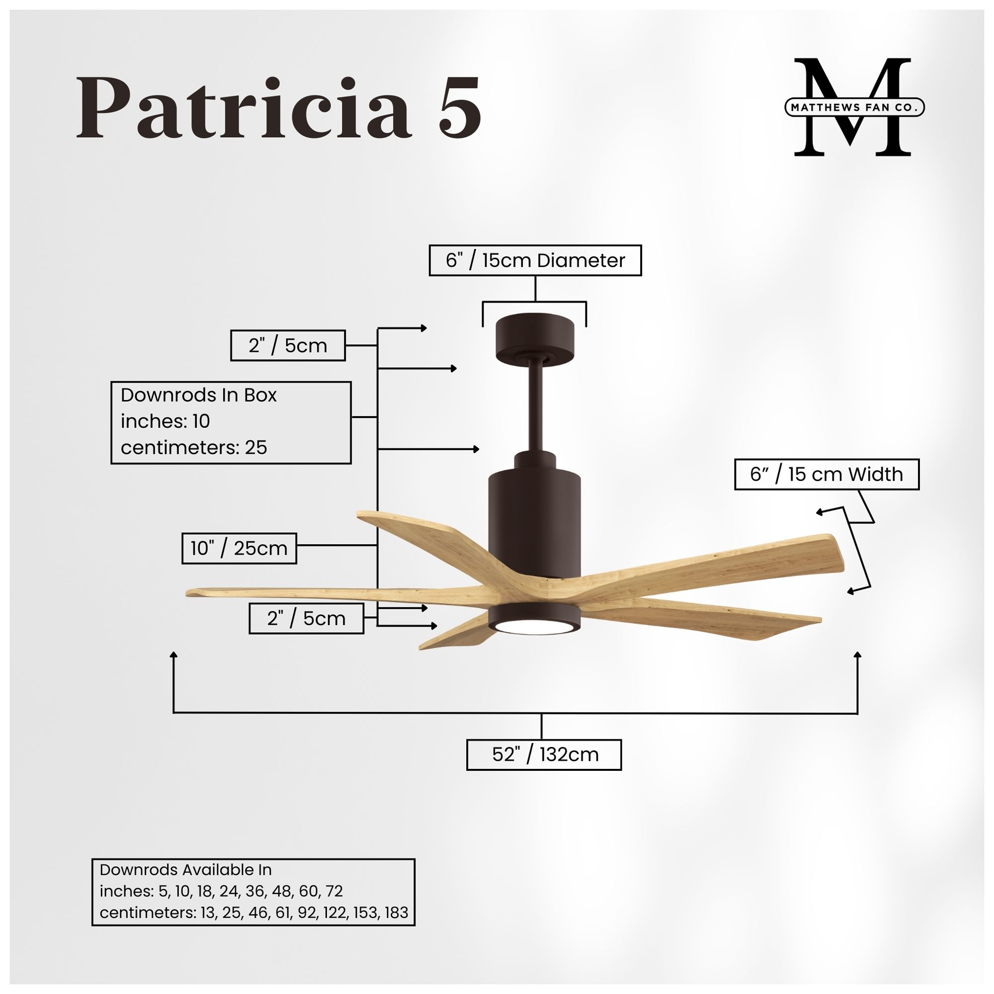 Image 4 Matthews Fan Patricia-5 Bronze 52" Ceiling Fan, Light Maple Tone Blades more views