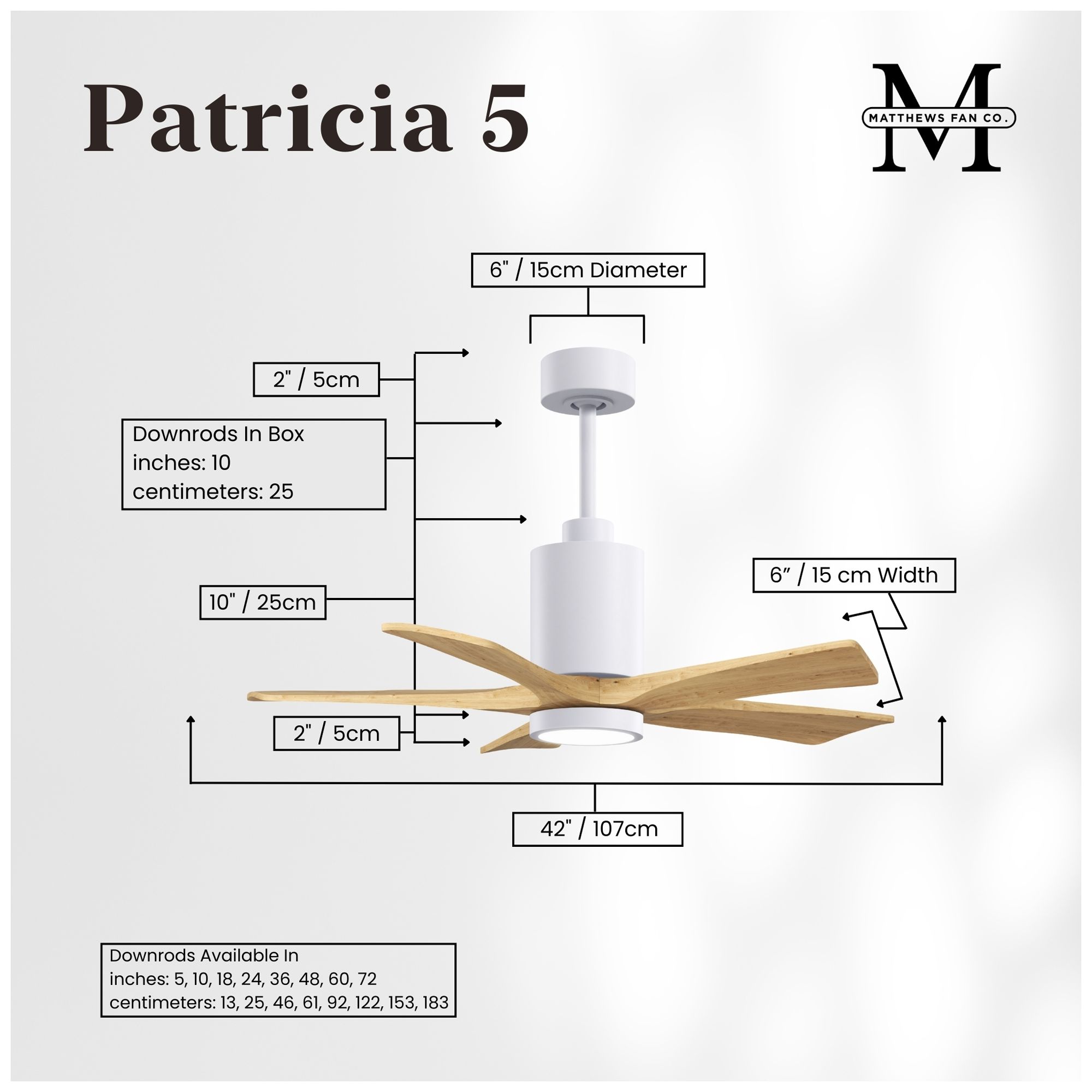 Image 4 Matthews Fan Patricia-5 White 42" Ceiling Fan, Light Maple Tone Blades more views