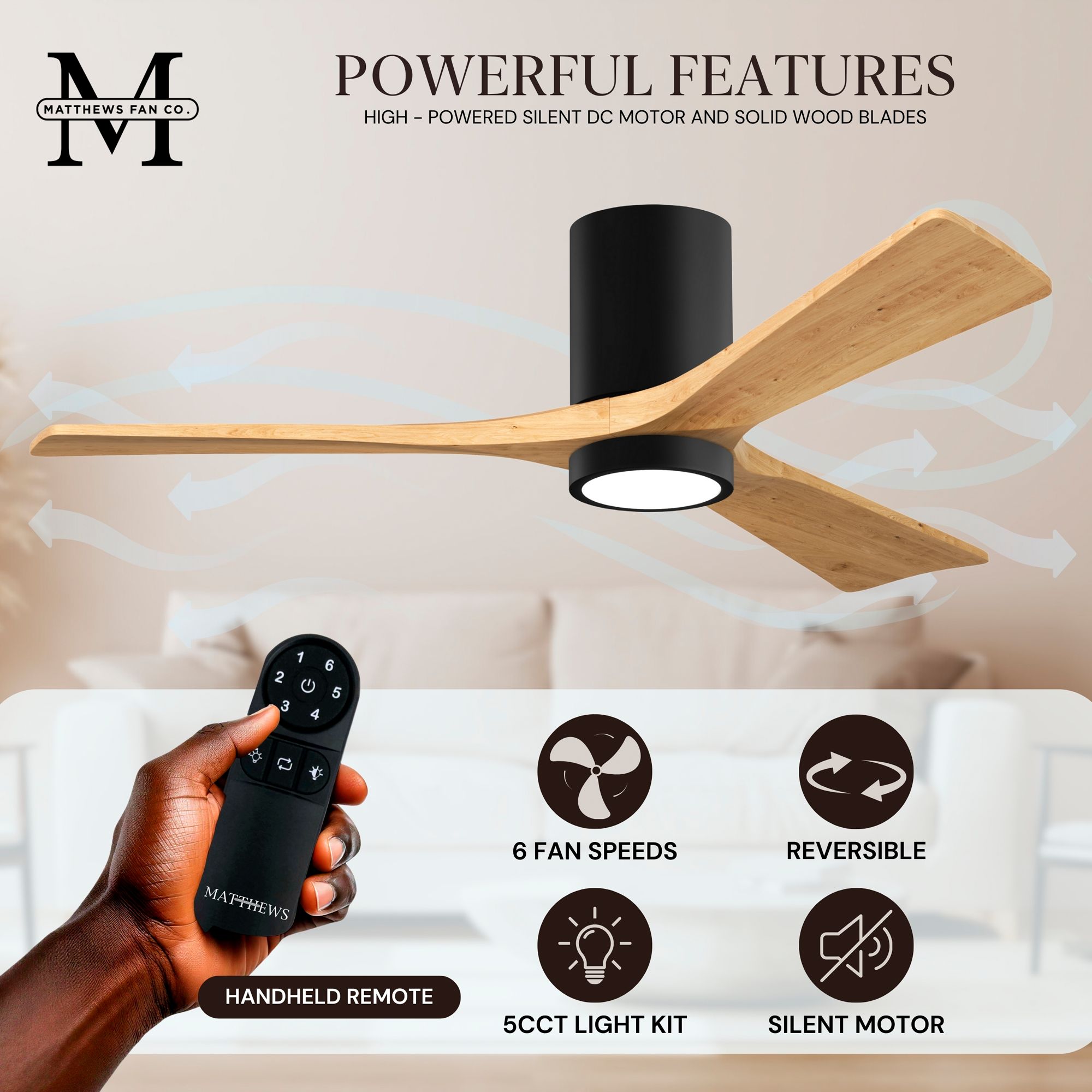 Matthews Irene-3HLK 52" Matte Black Ceil