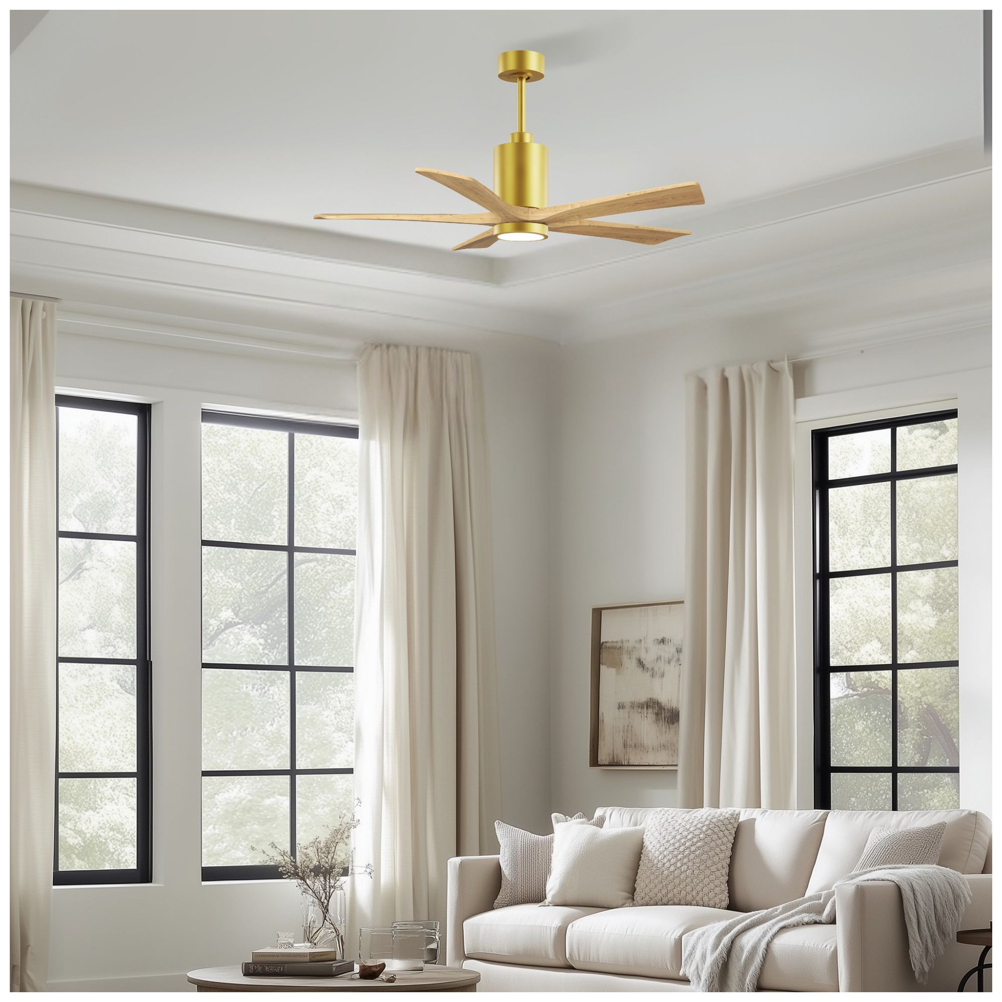 Image 5 Matthews Patricia-5 52" Brushed Brass Ceiling Fan, Light Maple Tone Blades more views