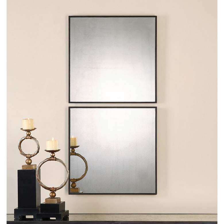 Image 1 Matty Aged Black 23 1/2" Square Wall Mirrors Set of 2
