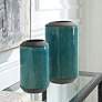 1_Maui 11" High Aqua Blue Glaze and Bronze Vases Set of 2