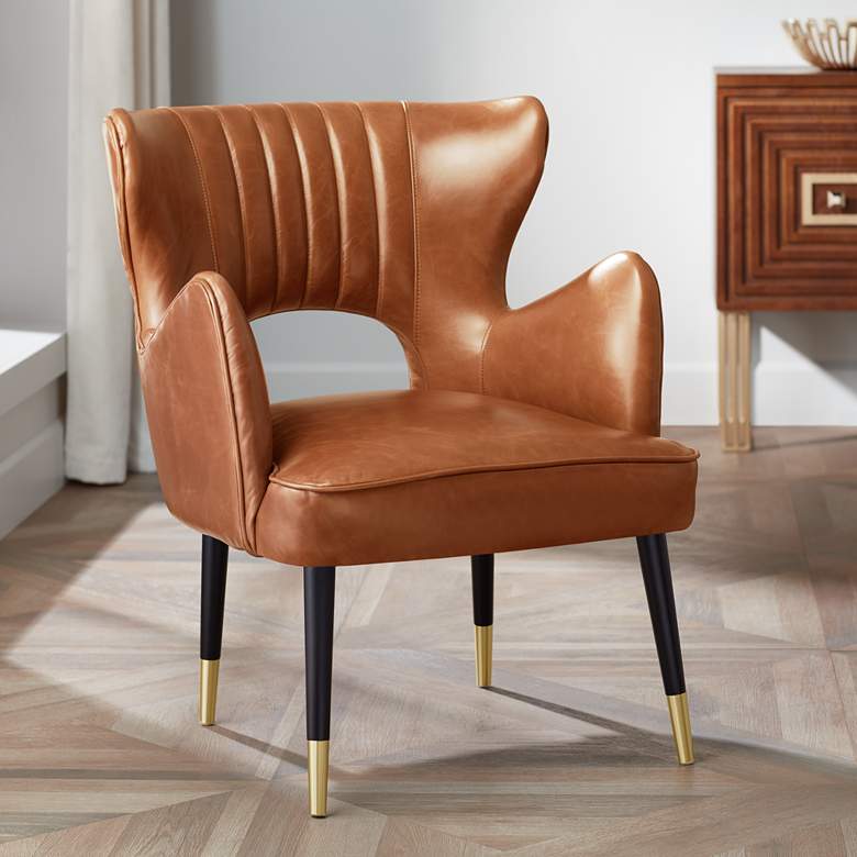 Image 1 Mauro Retro Brown Leather Accent Chair