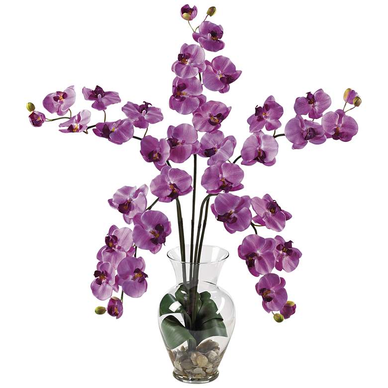 Image 1 Mauve Phalaenopsis Orchid 31 inchHigh Faux Flowers in Glass Vase