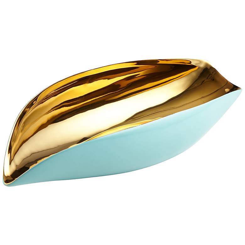 Image 1 Mavis 18 inch Wide Aqua and Gold Modern Ceramic Tray