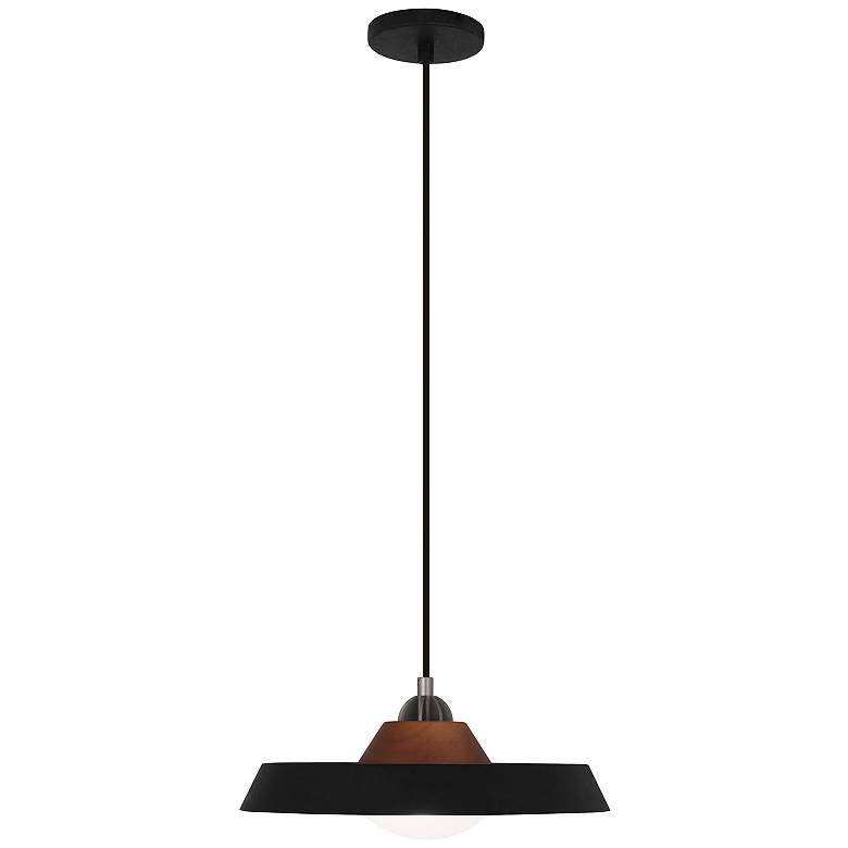 Image 1 Mavisten Edition Far 14" Wide Black And Wood Detail Pendant