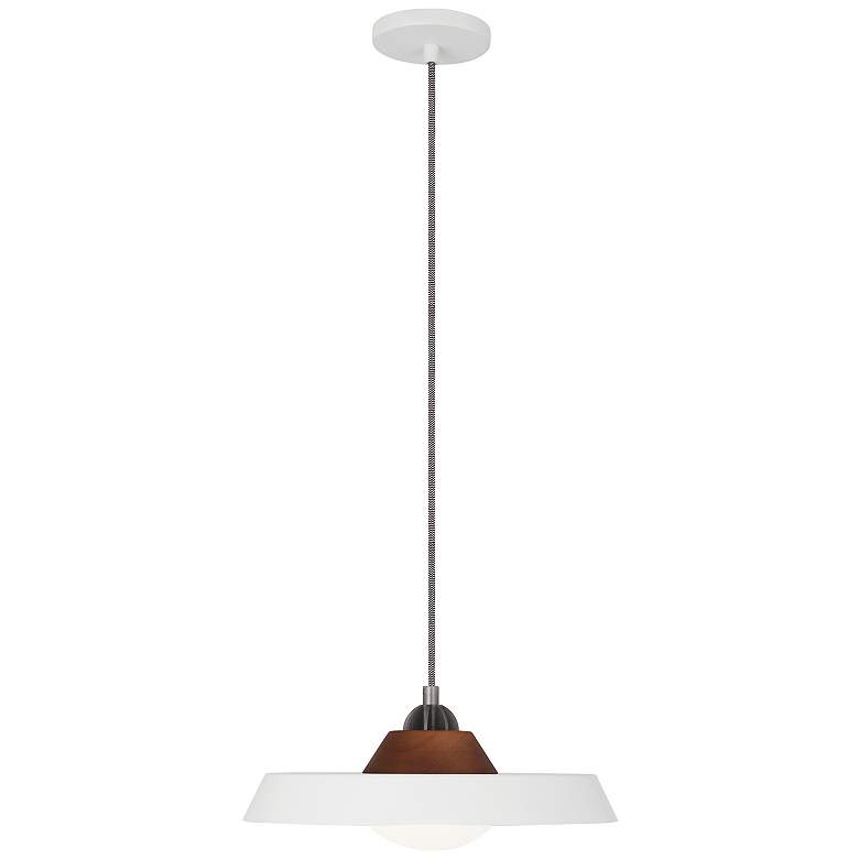 Image 1 Mavisten Edition Far 14" Wide White And Wood Detail Pendant